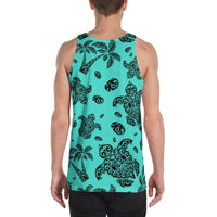 Polynesian Turtle Palm And Sea Pebbles Turquoise - Hawaii Men's Tank Top - Polynesian Pride
