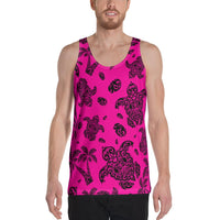 Polynesian Turtle Palm And Sea Pebbles Pink - Hawaii Men's Tank Top Pink - Polynesian Pride