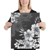 Hibiscus And Plumeria B&W Canvas 16x20 Canvas White - Polynesian Pride
