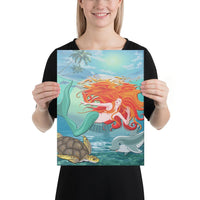 Mermaid And Animal Canvas 12x16 Canvas White - Polynesian Pride