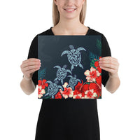 Hibiscus And Turtle Skillful Canvas 12x12 Canvas White - Polynesian Pride