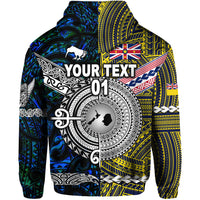 Custom New Zealand Niue Zip Hoodie Maori and Polynesian Together Blue, Custom Text and Number LT8 - Polynesian Pride