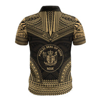Niue Polo Shirt Seal Polynesian Chief Tattoo Gold Version - Polynesian Pride