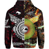 Custom New Zealand Australia Hoodie Maori and Aboriginal Together Red LT8 - Polynesian Pride