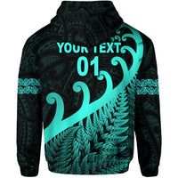 Custom New Zealand Rugby Maori Hoodie Silver Fern Koru Vibes Turquoise LT8 - Polynesian Pride