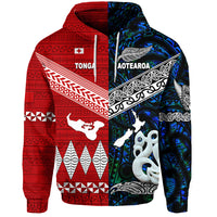 New Zealand Tonga Hoodie Maori and Polynesian Together Blue LT8 - Polynesian Pride