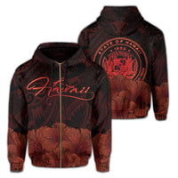 Polynesian Hibiscus Seal of Hawaii Zip Hoodie Orange Unisex Orange - Polynesian Pride