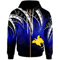 Papua New Guinea Zip Hoodie Tropical Leaf Gradient Blue Style Unisex Blue - Polynesian Pride