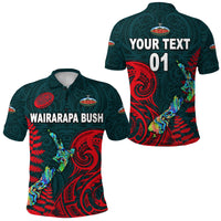 Custom Maori Wairarapa Bush Rugby Polo Shirt New Zealand Silver Fern, Custom Text and Number Unisex Green - Polynesian Pride