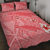 Hawaii Turtle Hibiscus Kanaka Map Quilt Bed Set - Red - Aura Style - AH - Polynesian Pride