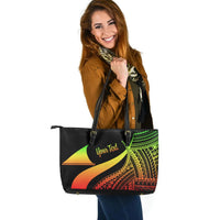 Tokelau Custom Personalised Large Leather Tote Bag - Reggae Polynesian Tentacle Tribal Pattern - Polynesian Pride