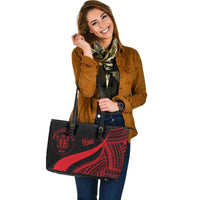 Niue Large Leather Tote Bag - Red Polynesian Tentacle Tribal Pattern - Polynesian Pride