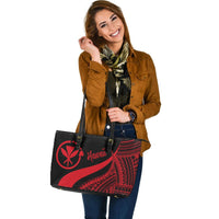 Hawaii Large Leather Tote Bag - Red Polynesian Tentacle Tribal Pattern - Polynesian Pride