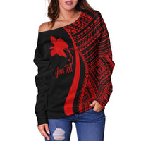 Papua New Guinea Custom Personalised Women's Off Shoulder Sweater - Red Polynesian Tentacle Tribal Pattern - Polynesian Pride