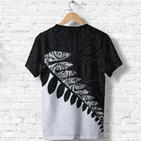 New Zealand T Shirt, Maori Silver Fern Black White - Polynesian Pride