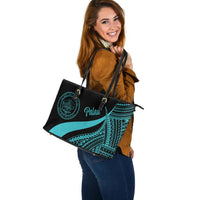 Palau Large Leather Tote Bag - Turquoise Polynesian Tentacle Tribal Pattern Crest - Polynesian Pride