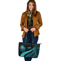 Federated States of Micronesia Large Leather Tote Bag - Turquoise Polynesian Tentacle Tribal Pattern - Polynesian Pride