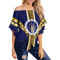Hawaii - Waipahu High Football Jersey Off Shoulder Waist Wrap Top - AH Female Blue - Polynesian Pride
