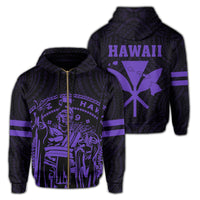 Polynesian King Kanaka Map Seal of Hawaii Zip Hoodie Purple Unisex Purple - Polynesian Pride