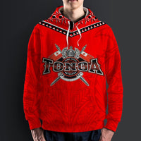 Tonga All Over Hoodie Tonga Flag COat of Arms Tribal Roots Red - Polynesian Pride