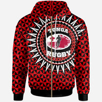 Tonga Zip up Hoodie Rugby Style Black Red Color Unisex Red - Polynesian Pride