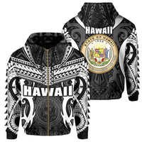 Hawaii Polynesian Tribal Coat of Arms Zipper Hoodie White Mark Style Unisex White - Polynesian Pride