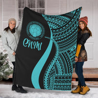 Northern Mariana Islands Premium Blanket - Turquoise Polynesian Tentacle Tribal Pattern White - Polynesian Pride