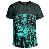 Hawaii King Coat of Arms Kanaka Map Polynesian T Shirt Turquoise - Polynesian Pride