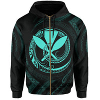 Polynesian Kanaka Shaka Map of Hawaii Zip Hoodie Turquoise - Polynesian Pride