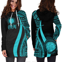 Northern Mariana Islands Women's Hoodie Dress - Turquoise Polynesian Tentacle Tribal Pattern - Polynesian Pride