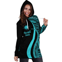 Marshall Islands Women's Hoodie Dress - Turquoise Polynesian Tentacle Tribal Pattern - Polynesian Pride