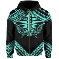 Hawaii Shark Polynesian Kanaka Turquoise Hoodie (Zip up) Candy Style - Polynesian Pride