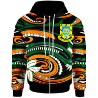 Tuvalu Zip Hoodie vortex Style Unisex Green Orange - Polynesian Pride