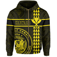Polynesian Kakau Kanaka Seal of Hawaii Zip Hoodie Yellow - Polynesian Pride