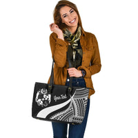 Tonga Custom Personalised Large Leather Tote Bag - White Polynesian Tentacle Tribal Pattern - Polynesian Pride