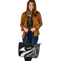 Tokelau Large Leather Tote Bag - White Polynesian Tentacle Tribal Pattern - Polynesian Pride