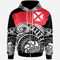 Wallis and Futuna Custom Zip Hoodie Ethnic Style With Round Black White Pattern Unisex Black - Polynesian Pride