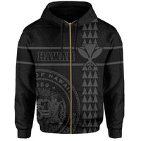 Polynesian Kakau Kanaka Seal of Hawaii Zip Hoodie Gray - Polynesian Pride