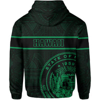 Polynesian Kakau Kanaka Seal of Hawaii Zip Hoodie Green - Polynesian Pride