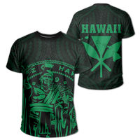 Hawaii King Coat of Arms Kanaka Map Polynesian T Shirt Green Unisex Green - Polynesian Pride