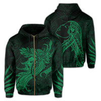 Polynesian Tropic Hula Girl Hibiscus Hawaii Zip Hoodie Green Unisex Green - Polynesian Pride