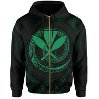 Polynesian Kanaka Shaka Map of Hawaii Zip Hoodie Green - Polynesian Pride