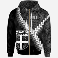 Fiji Zip up Hoodie Coat of Arms With Polynesian Tattoo Unisex White - Polynesian Pride