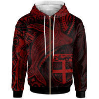 Fiji Zip up Hoodie Humpback Whale & Coat of Arms Red Unisex Red - Polynesian Pride