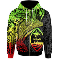 Guam Zip up Hoodie Humpback Whale & Coat of Arms Reggae Unisex Reggae - Polynesian Pride