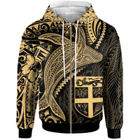 Fiji Zip up Hoodie Humpback Whale & Coat of Arms Gold Unisex Gold - Polynesian Pride