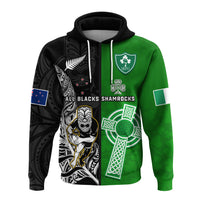 Custom New Zealand and Ireland Rugby Hoodie All Black Maori Mix Shamrocks LT14 Zip Hoodie Black - Polynesian Pride