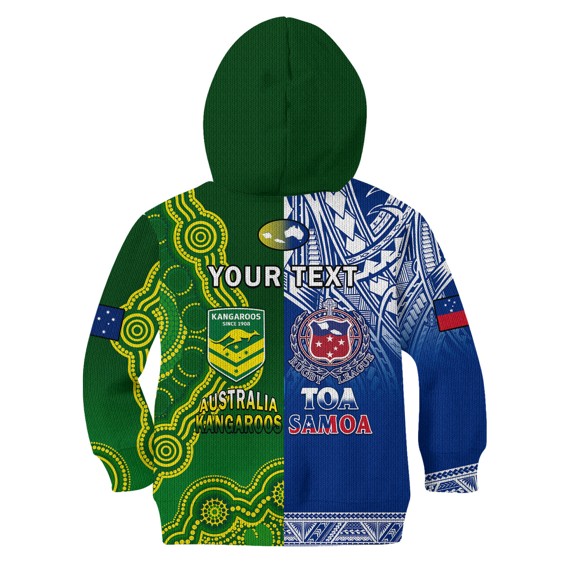 (Custom Personalised) Samoa Rugby and Australia Rugby Hoodie KID Toa Samoa Mix Kangaroos Pacific LT14 - Polynesian Pride