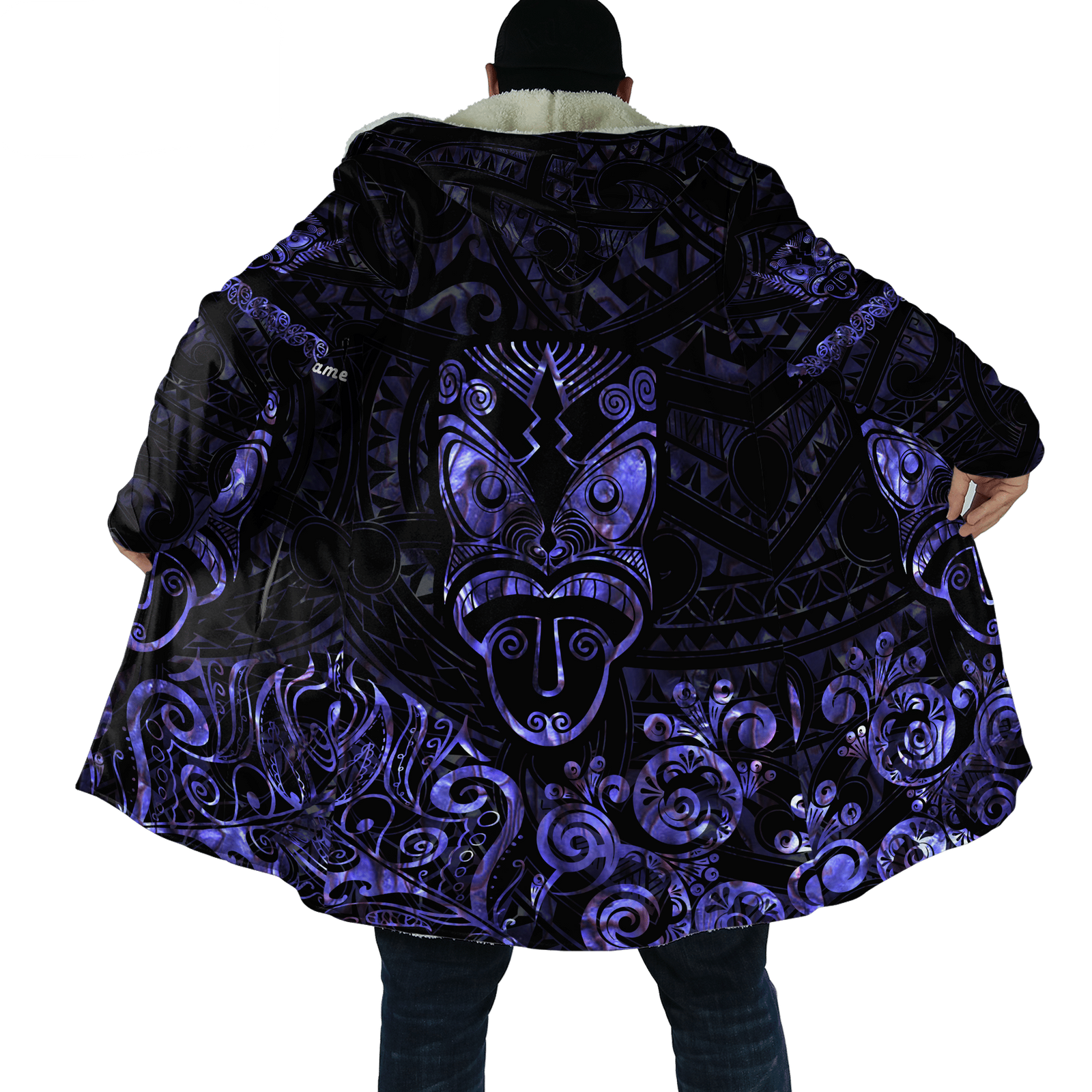Maori Rugby Haka Aotearoa New Zealand Silver Fern Paua Shell Printed Cloak Purple Color Unisex Art - Polynesian Pride