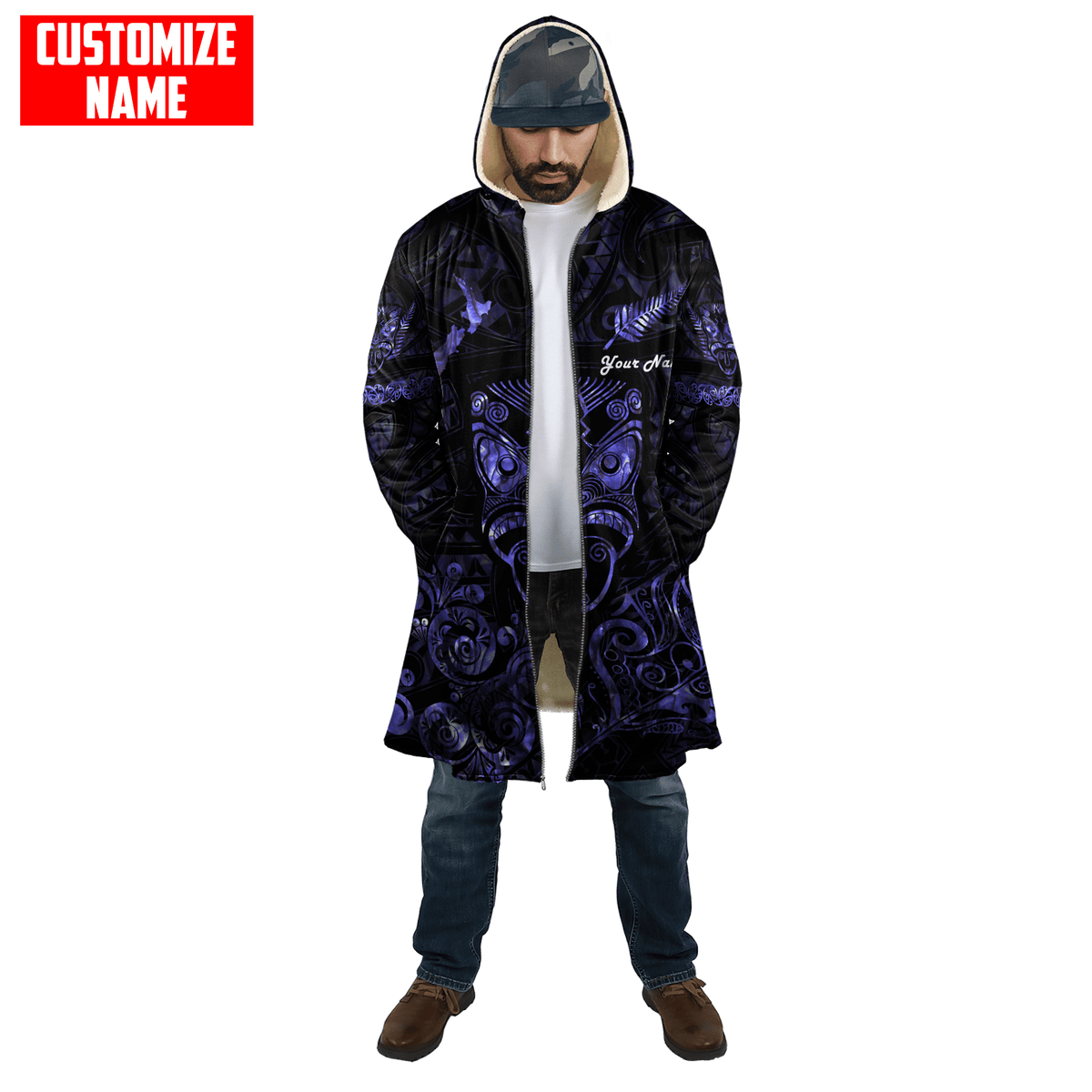 Maori Rugby Haka Aotearoa New Zealand Silver Fern Paua Shell Printed Cloak Purple Color - Polynesian Pride